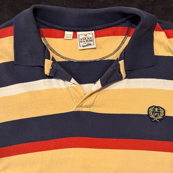 Phat Farm 3XL Polo Shirt Y2K Vintage 90s Baggy Fit Stripe Skater Retro Hip Hop - Picture 2 of 12